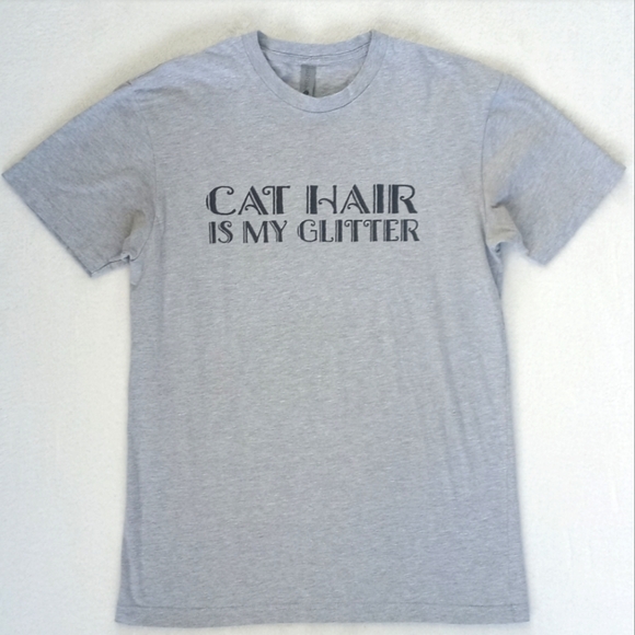 Super Cute Grey "Cat Hair Is My Glitter" Graphic Short Sleeve Graphic T-Shirt S - Picture 5 of 6